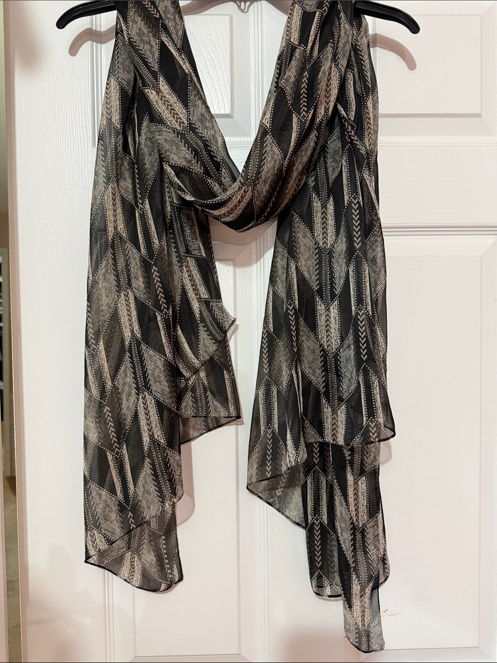 Black and Cream Geometric Sheer Scarf Wrap